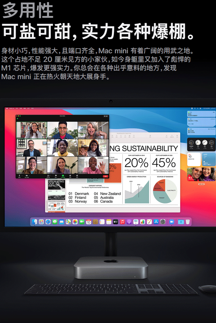 苹果mac mini 2020款 m1版 apple m1 8g 512gb 8核集显 银色